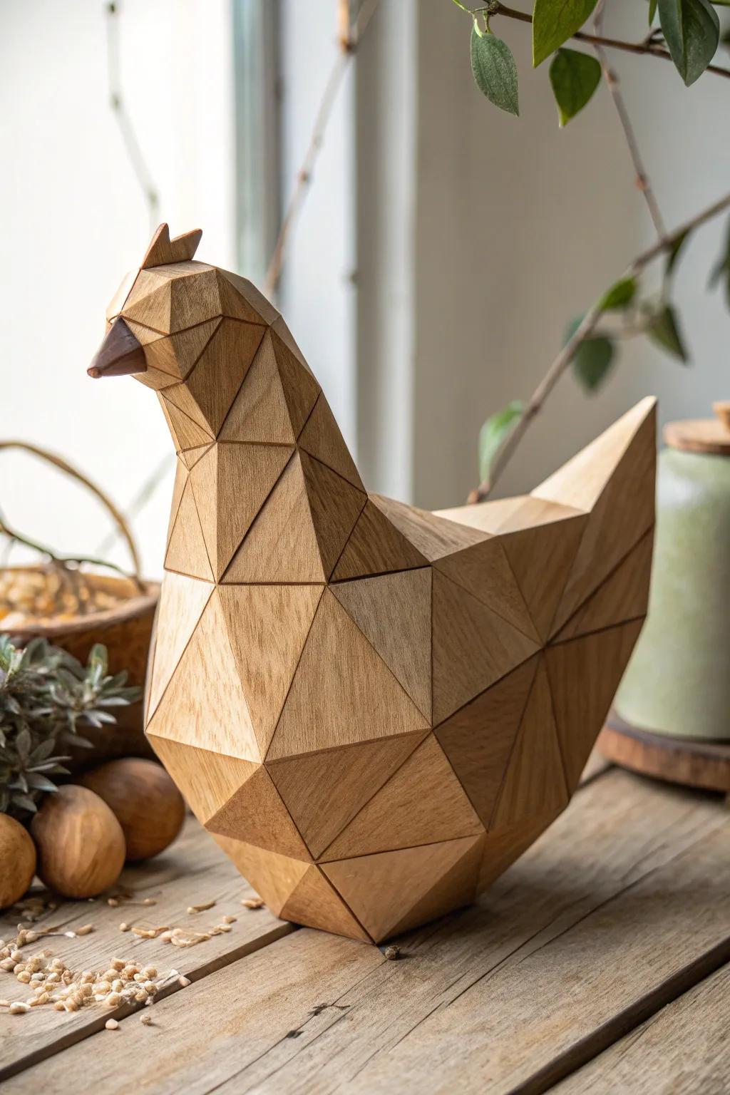 Embrace modern elegance with this geometric hen sculpture – where simplicity meets natural beauty.