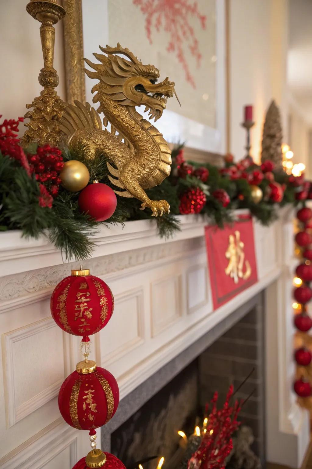 Chinese dragon decorations symbolize good luck and add a powerful touch.