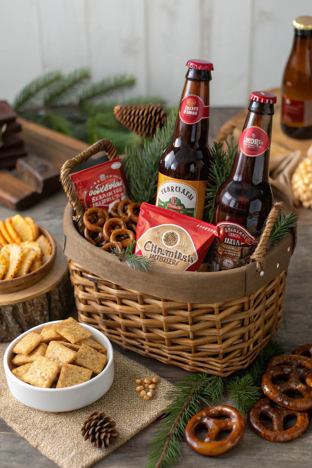 A beer basket that pairs perfectly with holiday cheer.