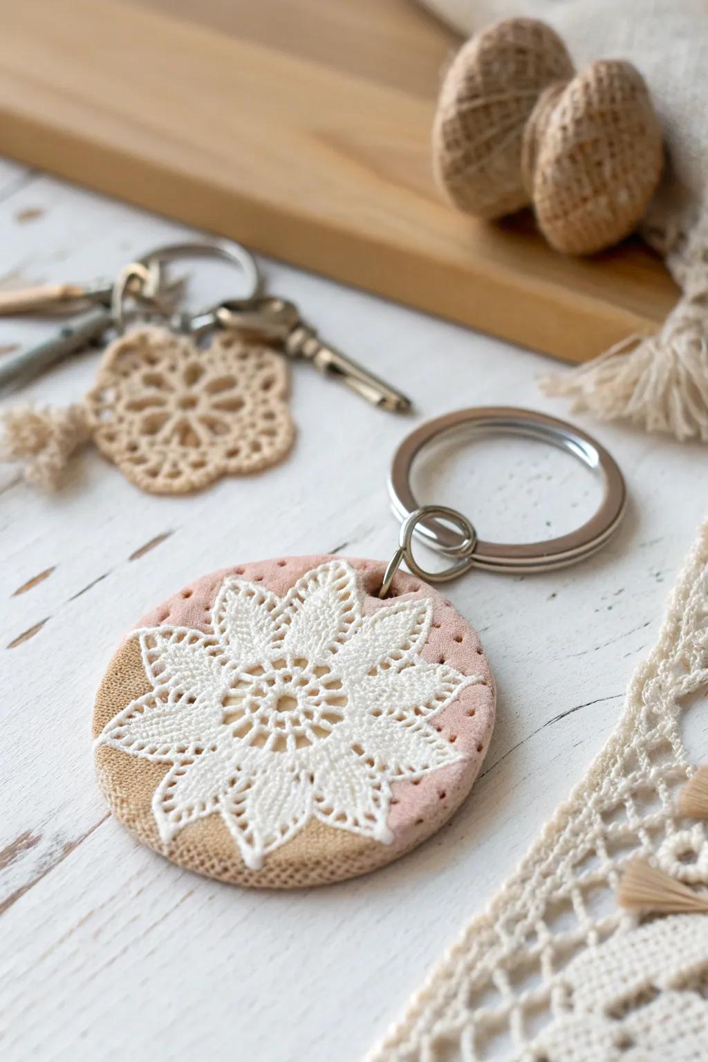 Discover the beauty of textures with this handcrafted clay keychain, where simplicity meets artistry.