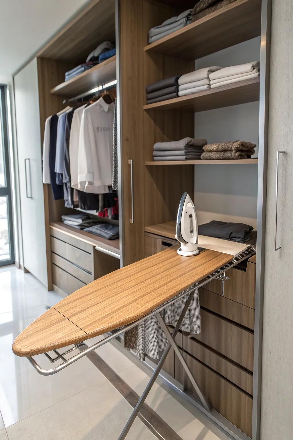 Elevate your closet with a beautifully crafted pull-out ironing board, merging functionality with impeccable design.