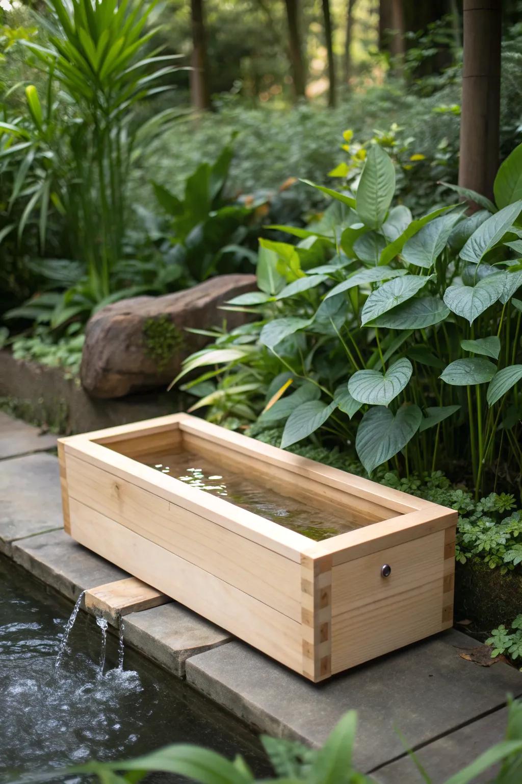 Transform your garden into a tranquil getaway with a handcrafted wooden fish pond, embracing simplicity and natural beauty.
