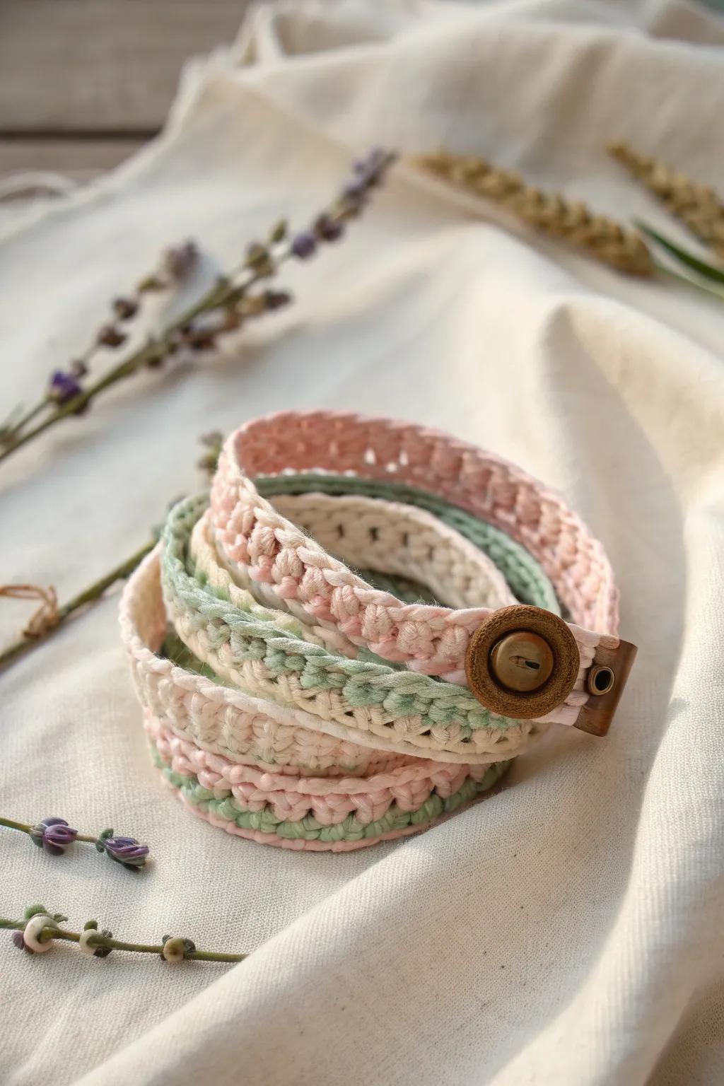 Embrace the charm of simplicity with this beautifully crafted crochet wrap bracelet.