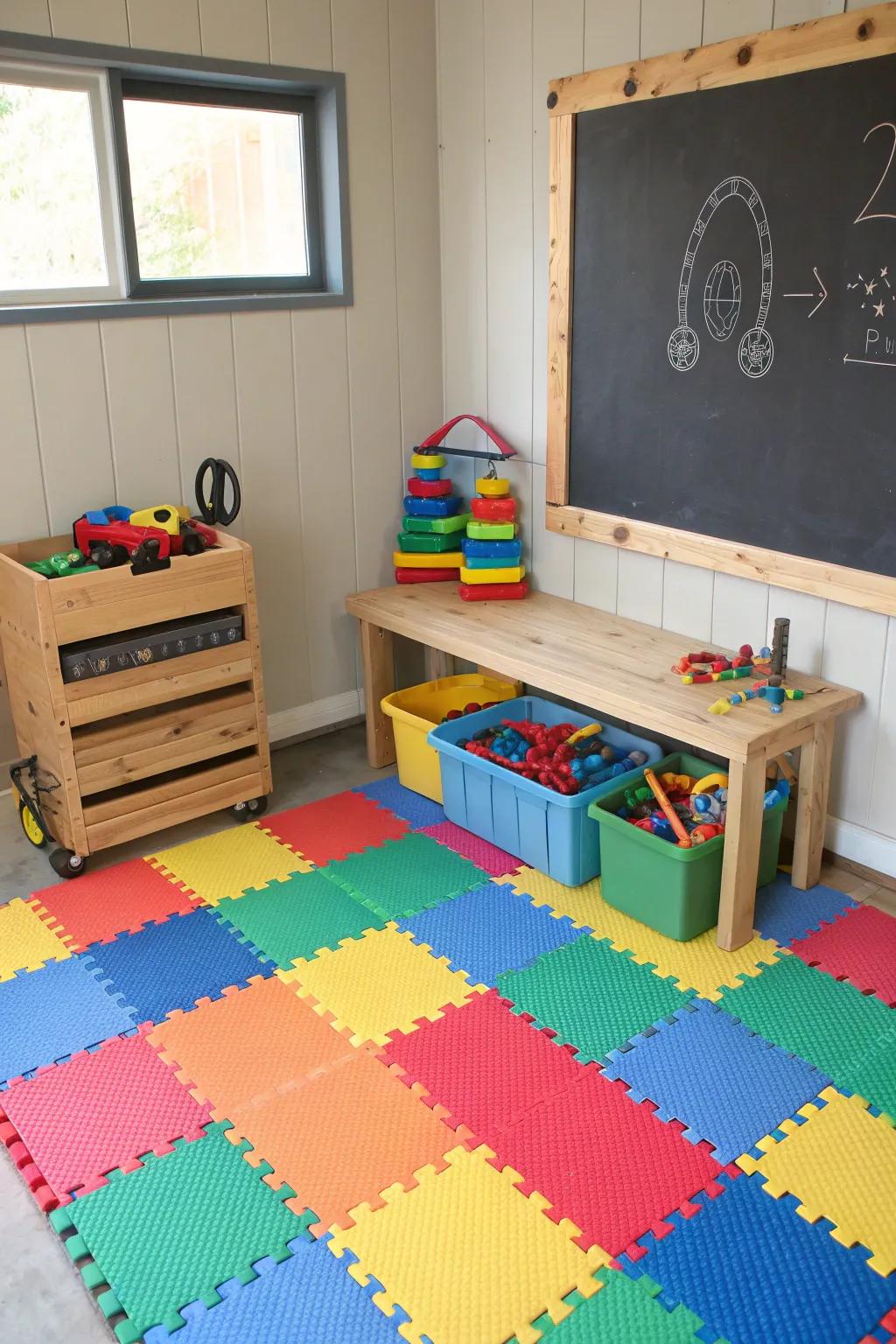 Transform your garage corner into a fun and vibrant play zone for the kids!