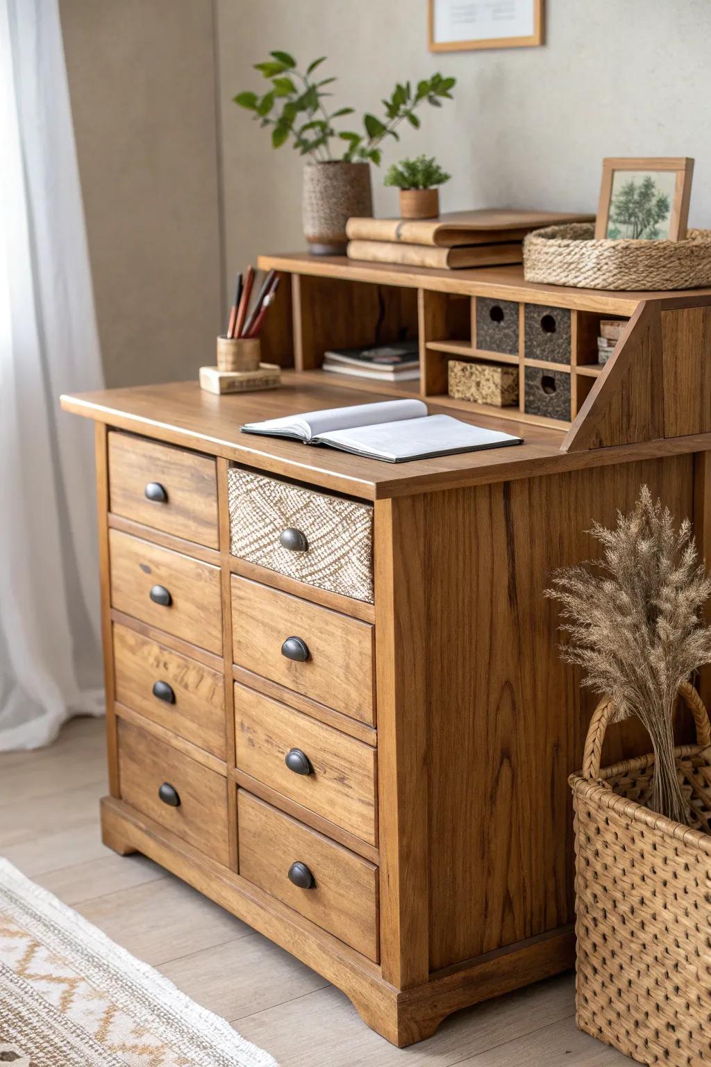 Transform your space with a touch of creativity and simplicity. This upcycled dresser-turned-desk is the perfect blend of style and functionality!