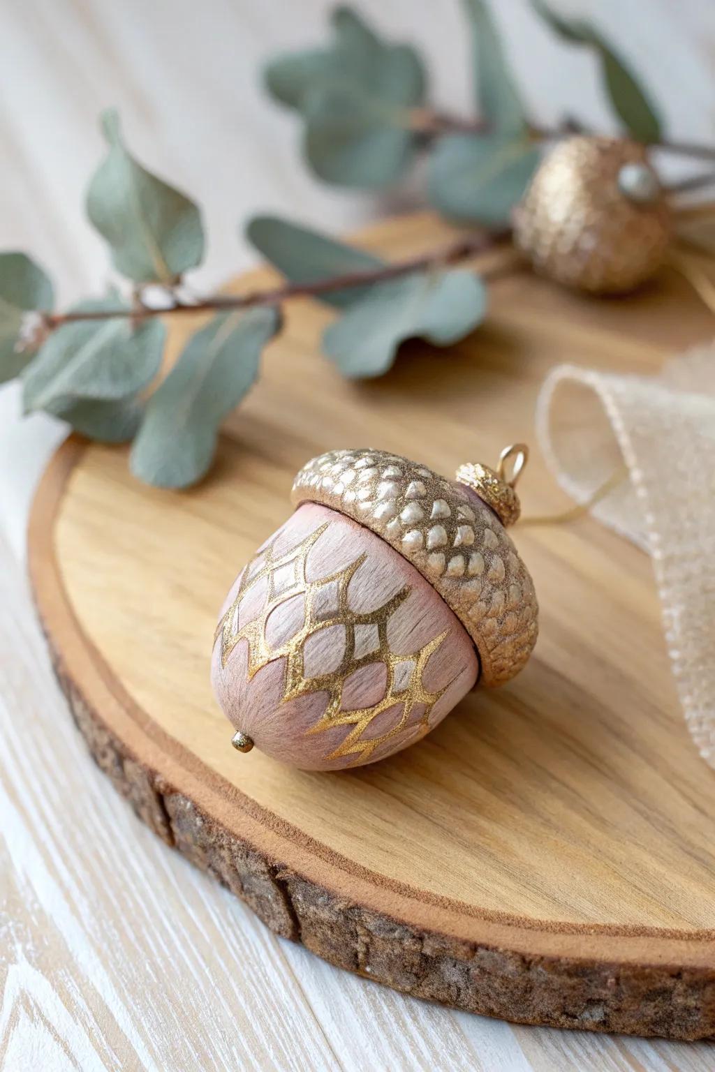 Embrace natural beauty with these stunning DIY acorn ornaments for your Thanksgiving decor.
