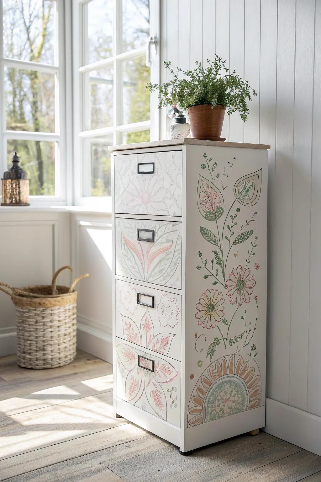 Transform your space with artistic stencil designs, bringing elegance and personality to minimalist furniture.