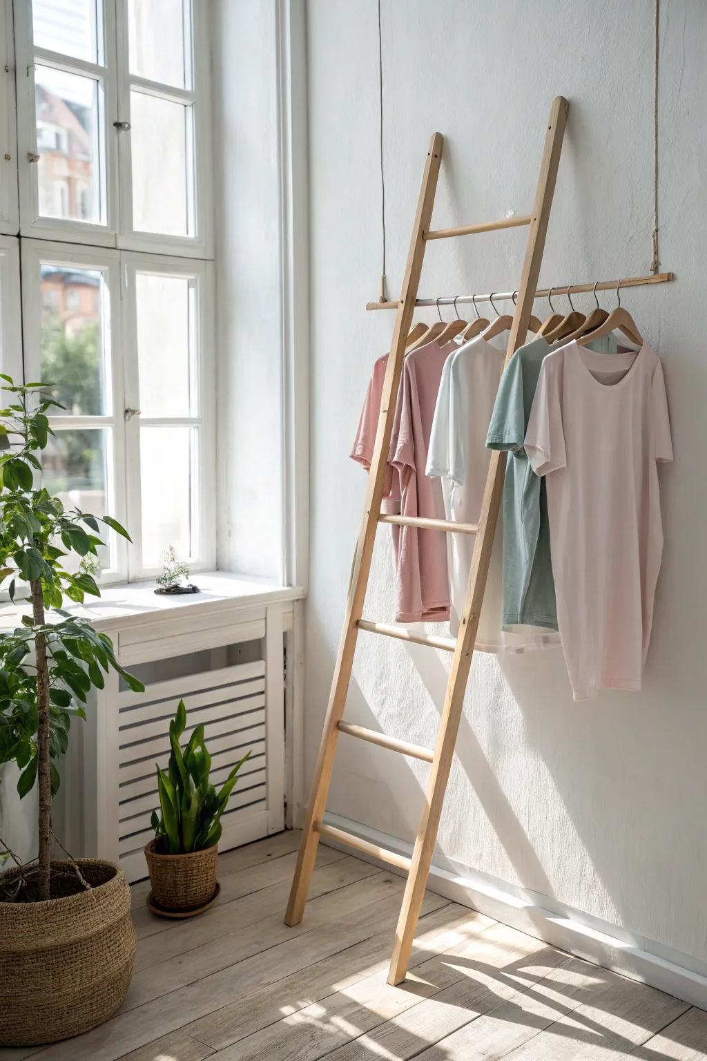 Elevate your style with a chic ladder display – where minimalism meets boho charm.
