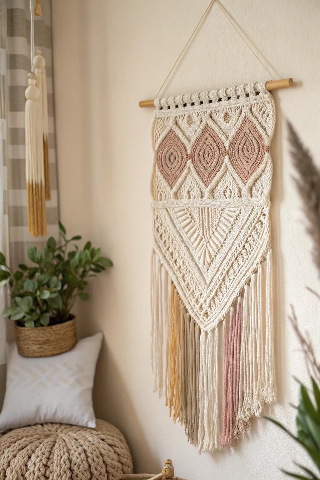 Elevate your space with the elegance of a handcrafted crochet wall hanging, where minimalist design meets boho charm.