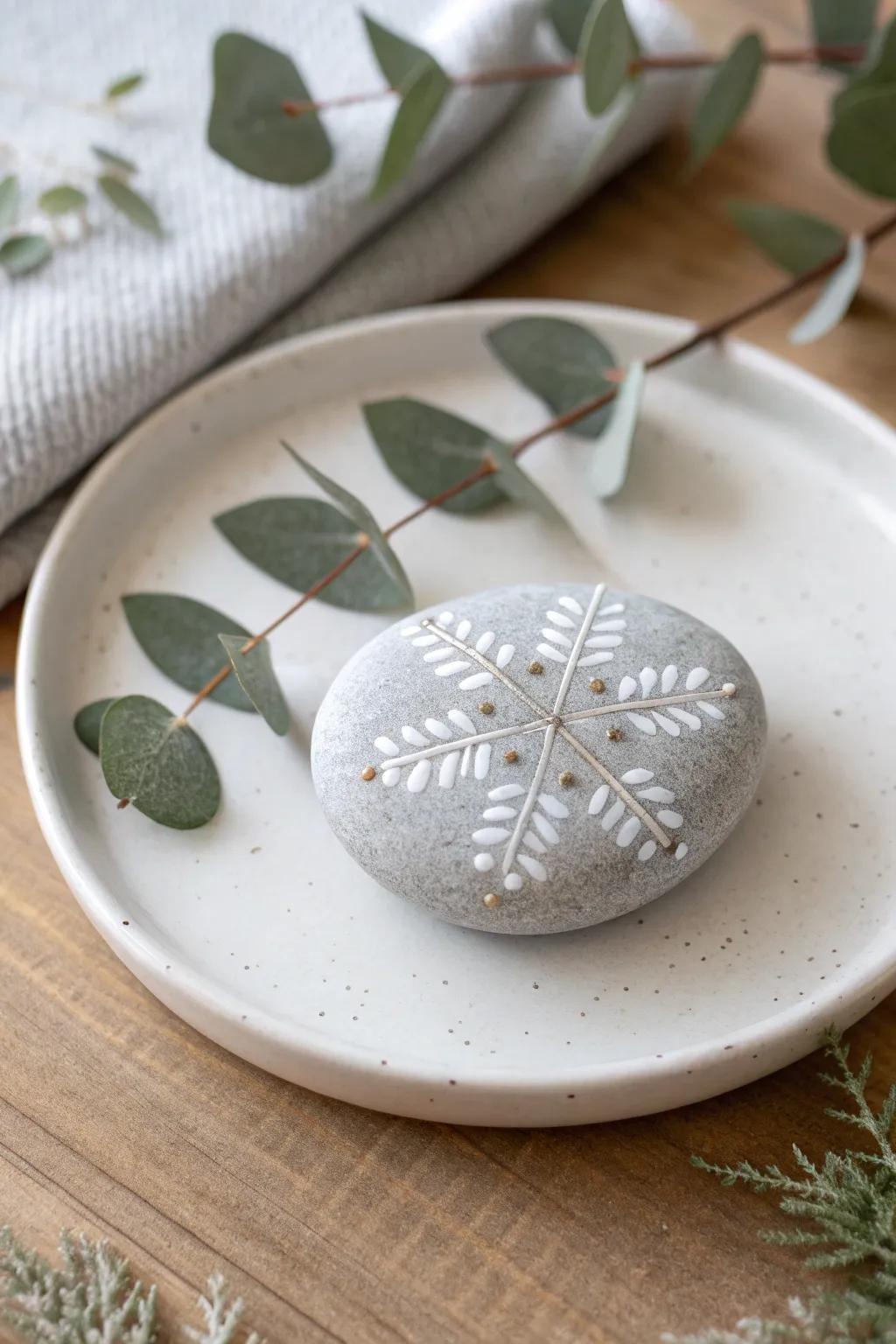 Embrace the season's beauty with a snowflake kindness rock that sparkles with warmth and simplicity.