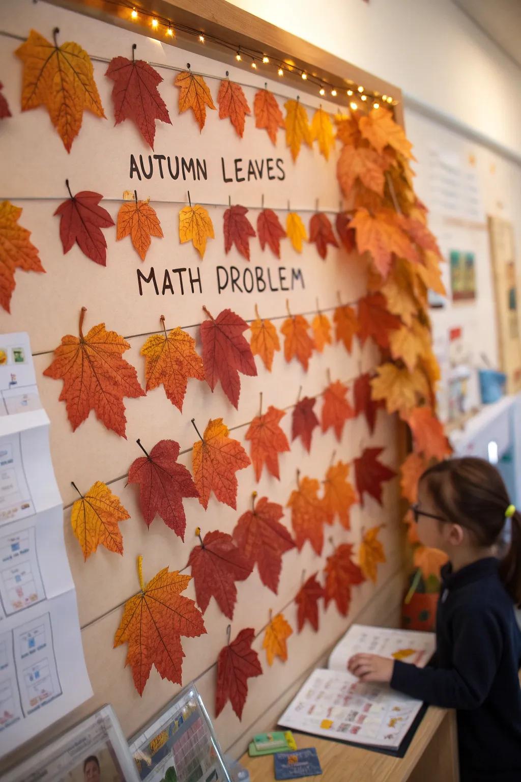 Math Leaves board with educational math activities.