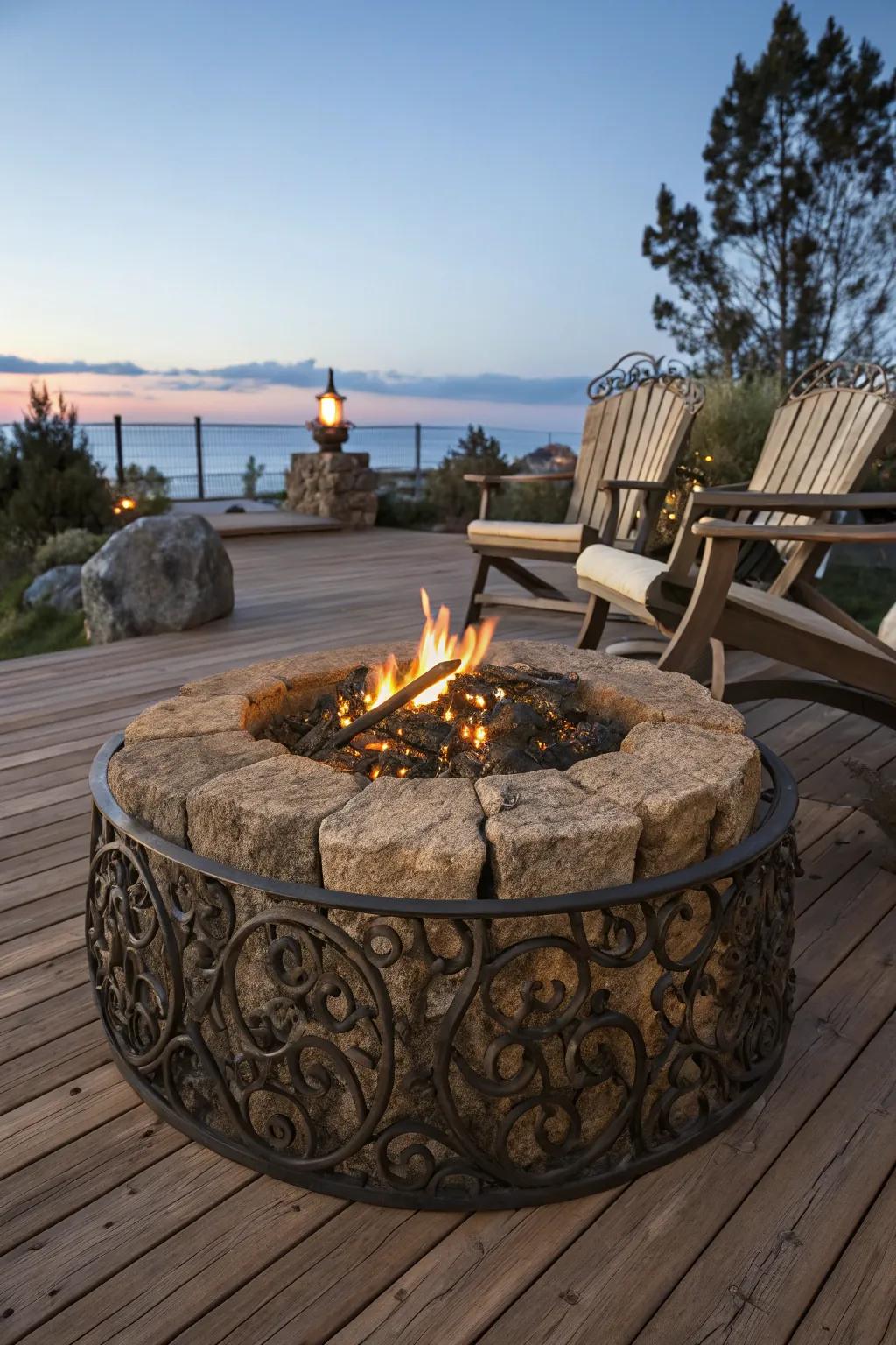 Transform your deck into a cozy retreat with a stunning fire pit centerpiece.