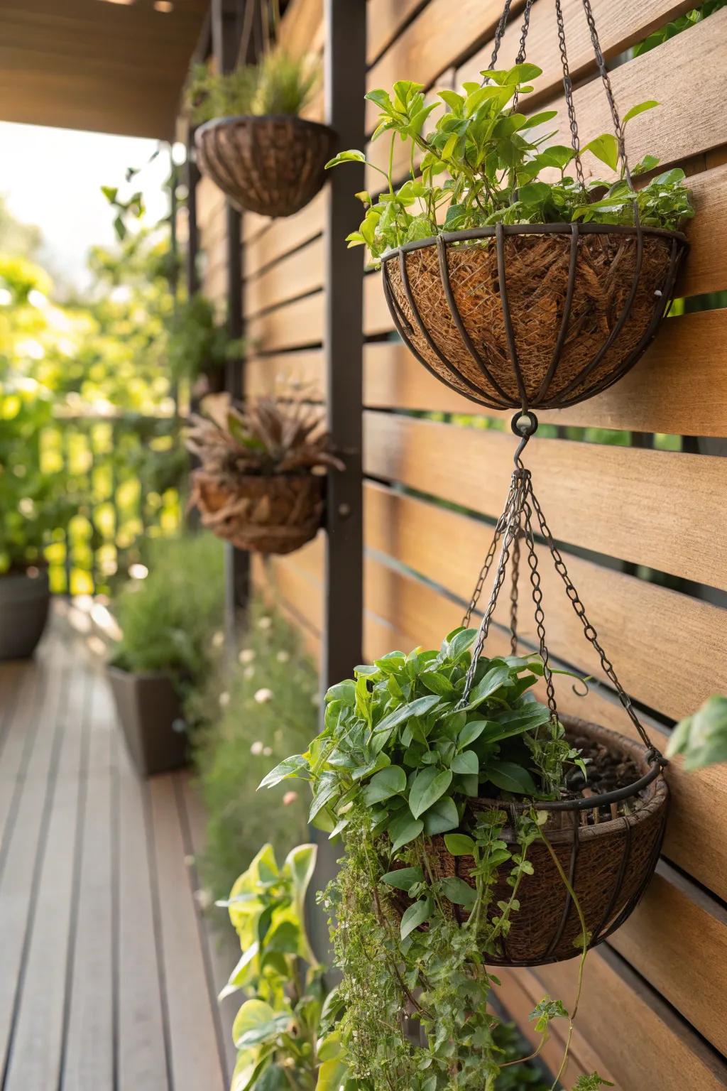 Transform your deck into a verdant oasis with a beautifully crafted hanging plant wall.