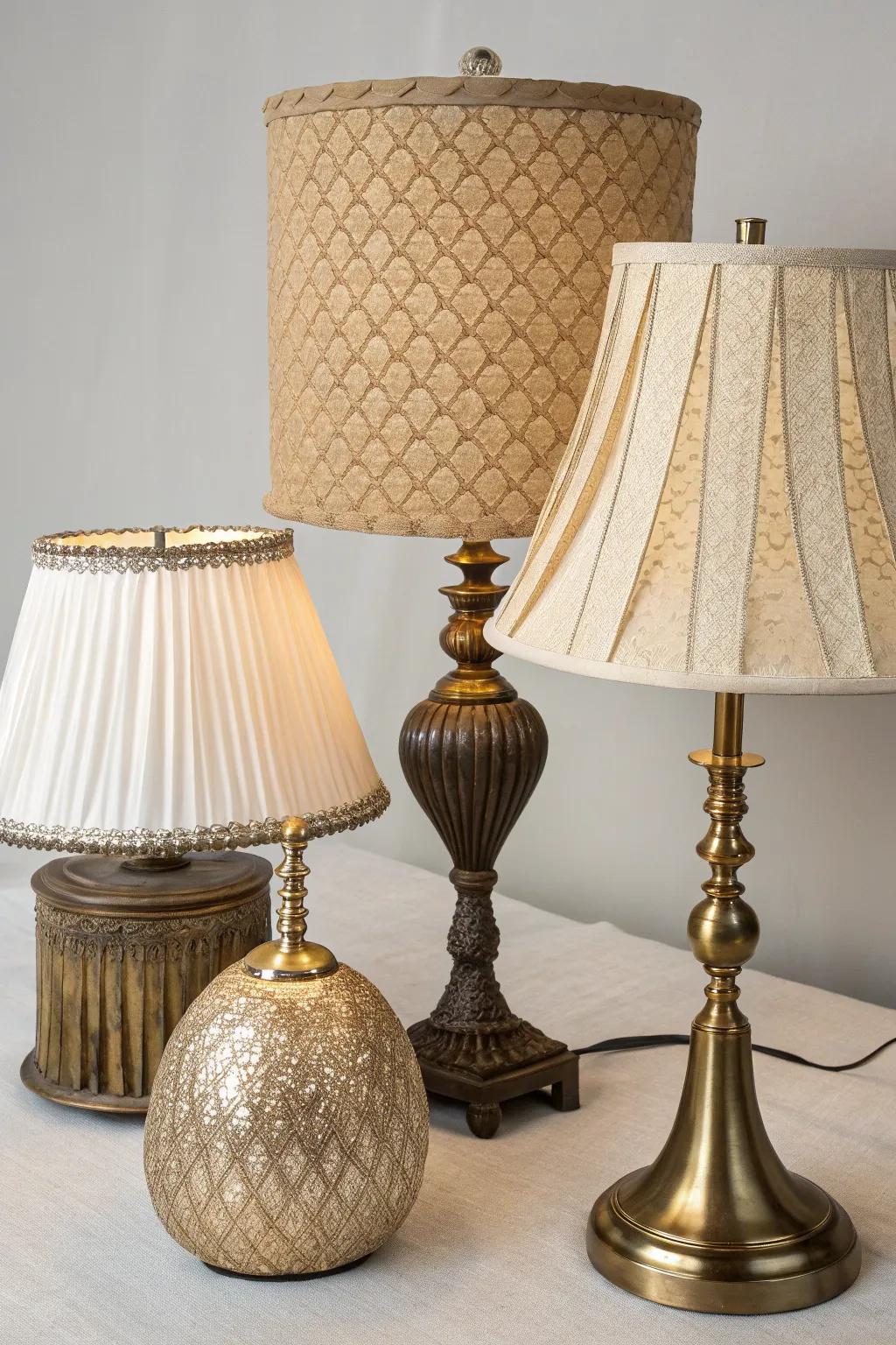 Textured lampshades add depth and character.