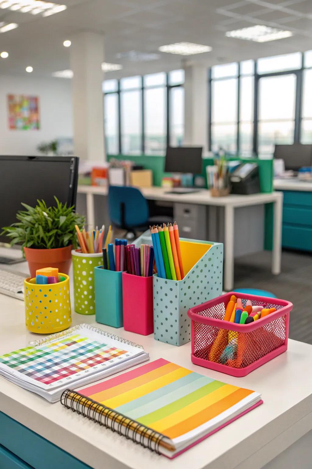 Bold colors add vibrancy and energy to your desk area.
