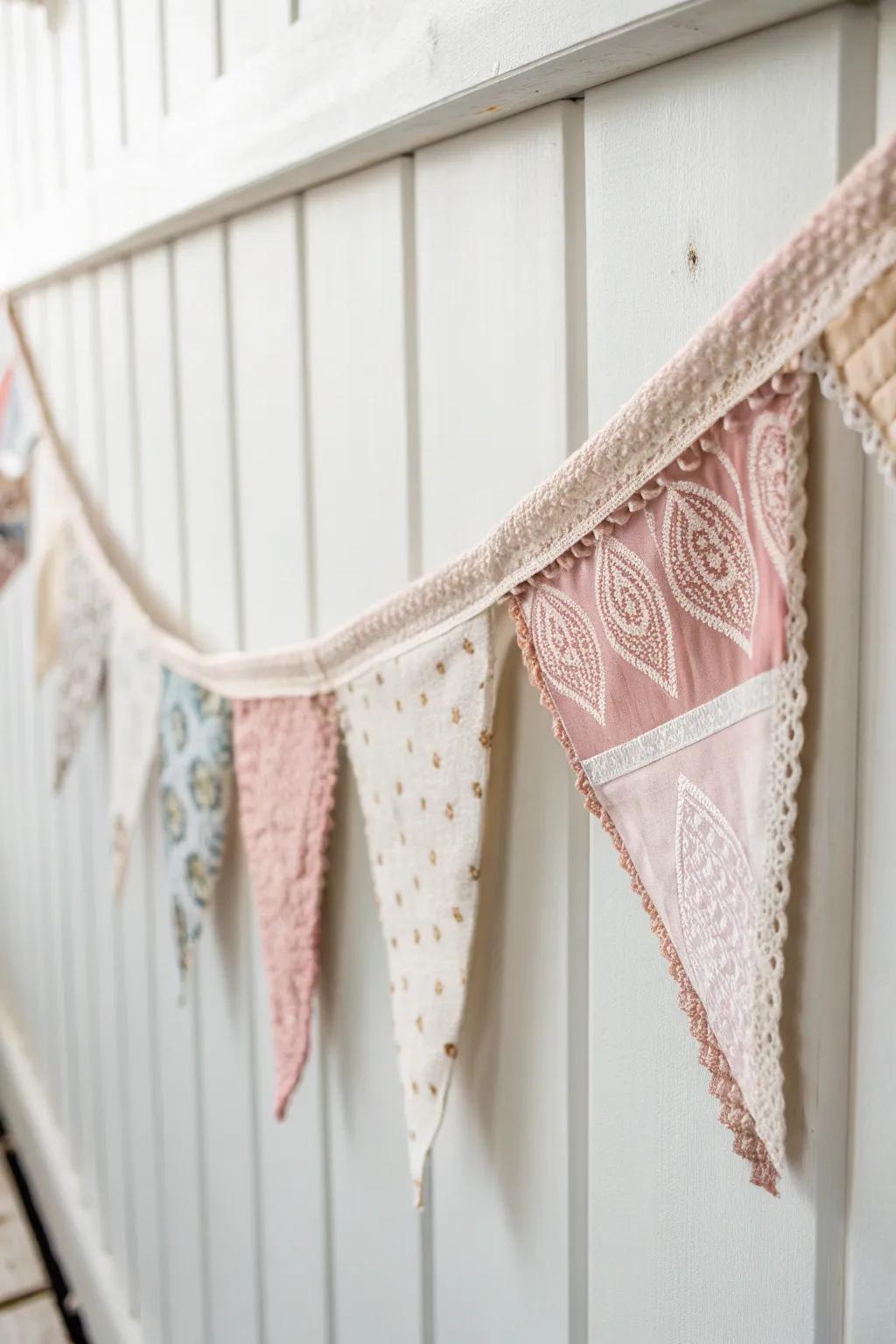 Add a touch of handcrafted charm with upcycled fabric buntings—where sustainability meets style.