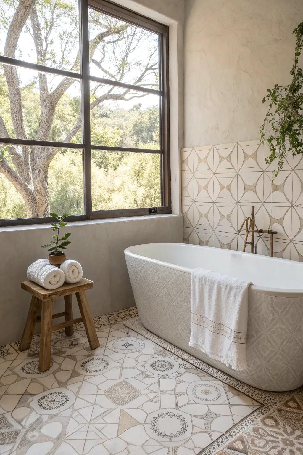 Transform your space into a serene retreat with handcrafted tiles and calming hues. #SpaBath #MinimalistDesign