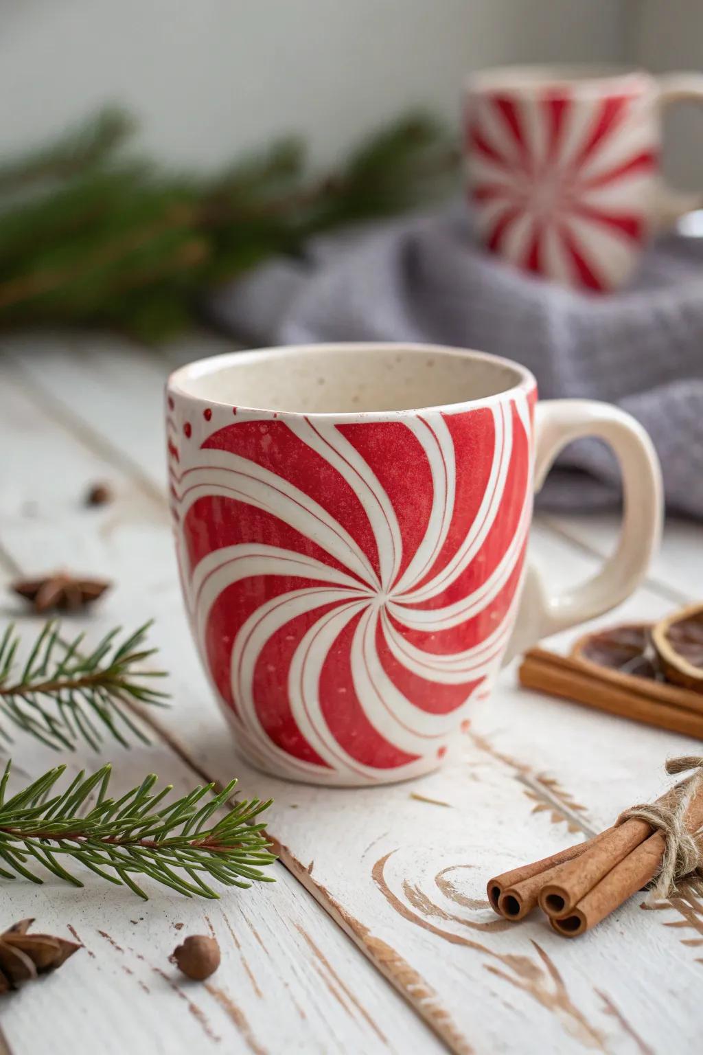 Sip in style this holiday season with a chic peppermint swirl mug, a perfect blend of minimalist design and festive cheer!