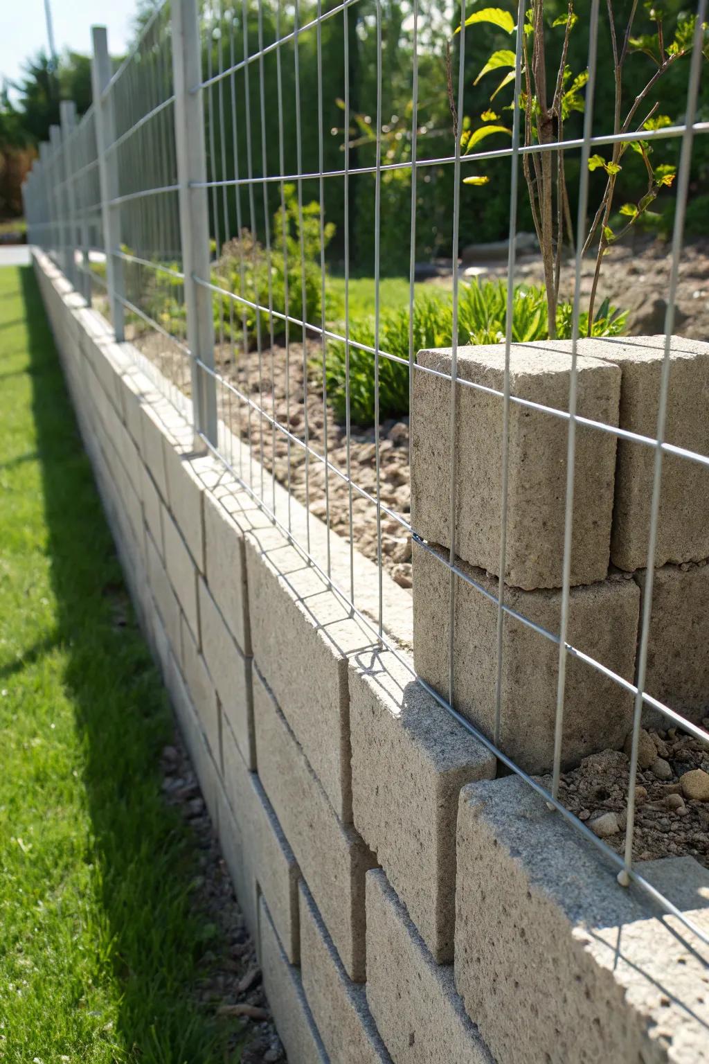 Secure and Stylish: A Modern Take on the Cinder Block and Wire Mesh Fence