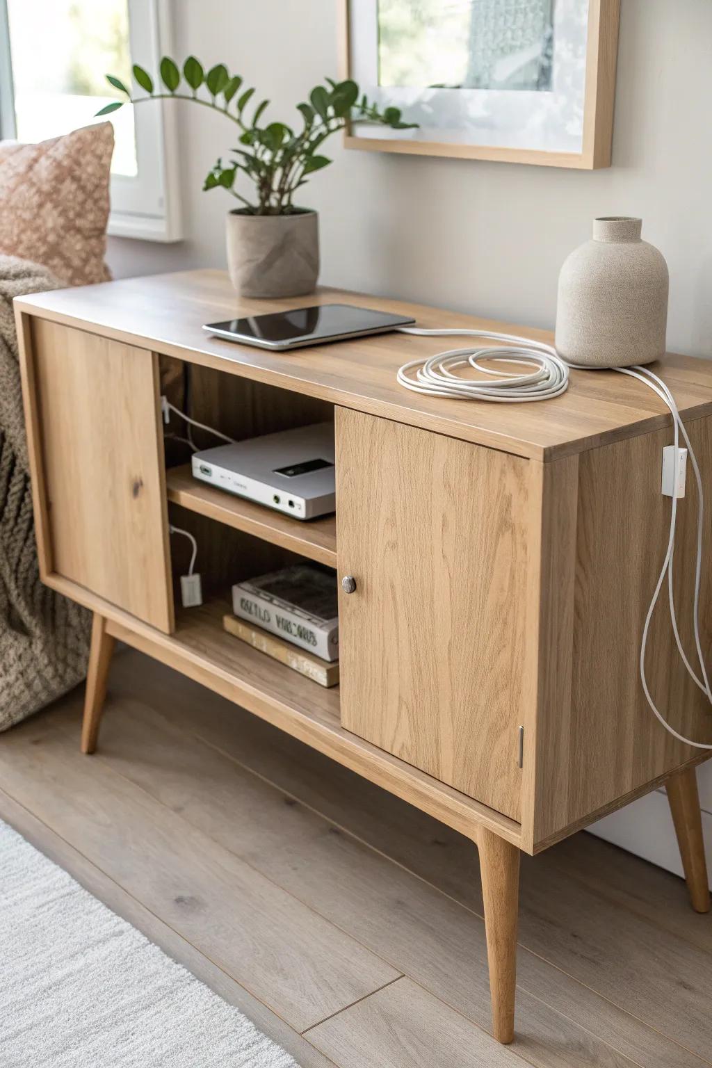 Elevate your workspace with a sleek cable cabinet that marries style and function. #ScandiBoho #MinimalistDesign