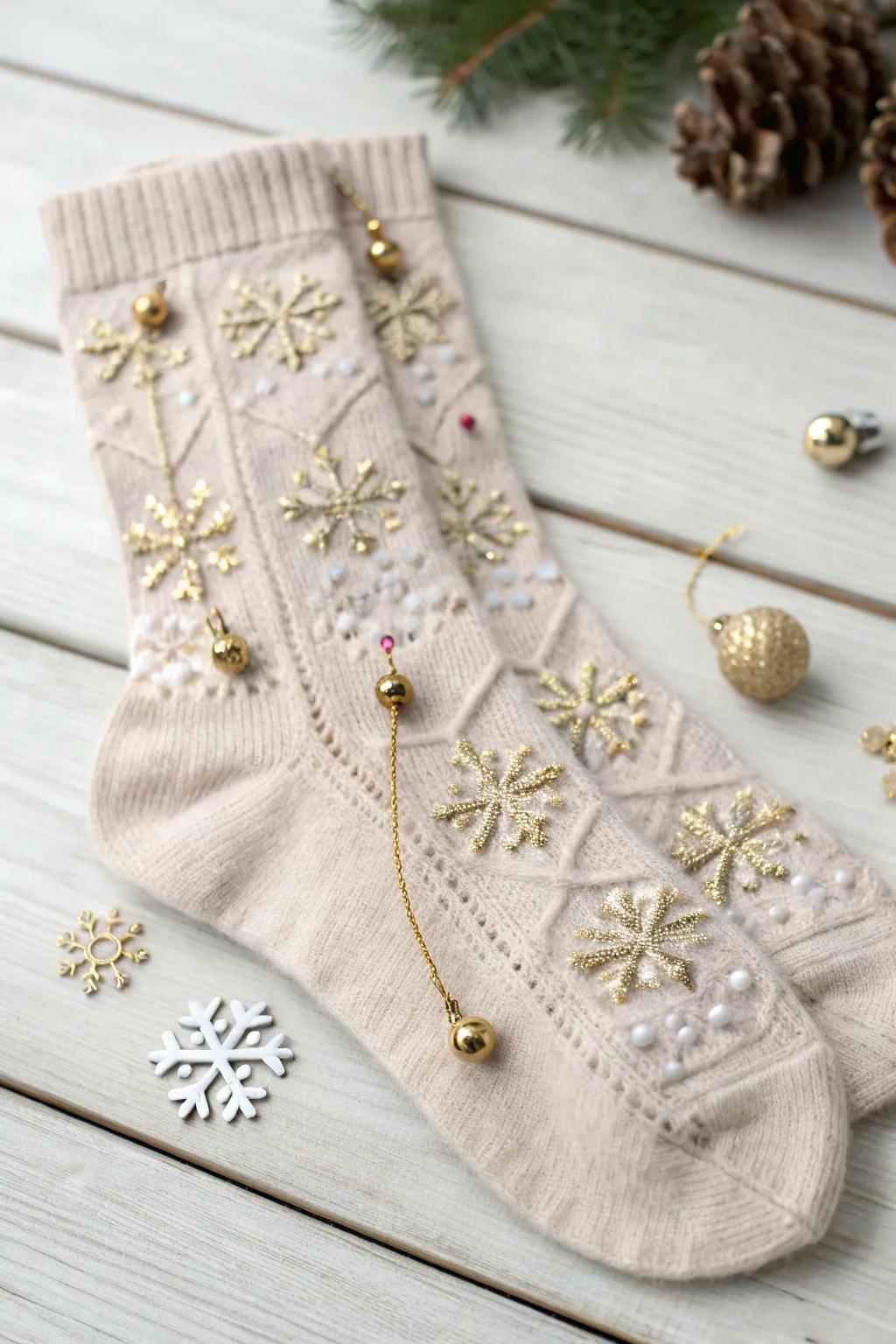 Add a touch of handcrafted holiday magic to your cozy wardrobe with these charming DIY festive socks.