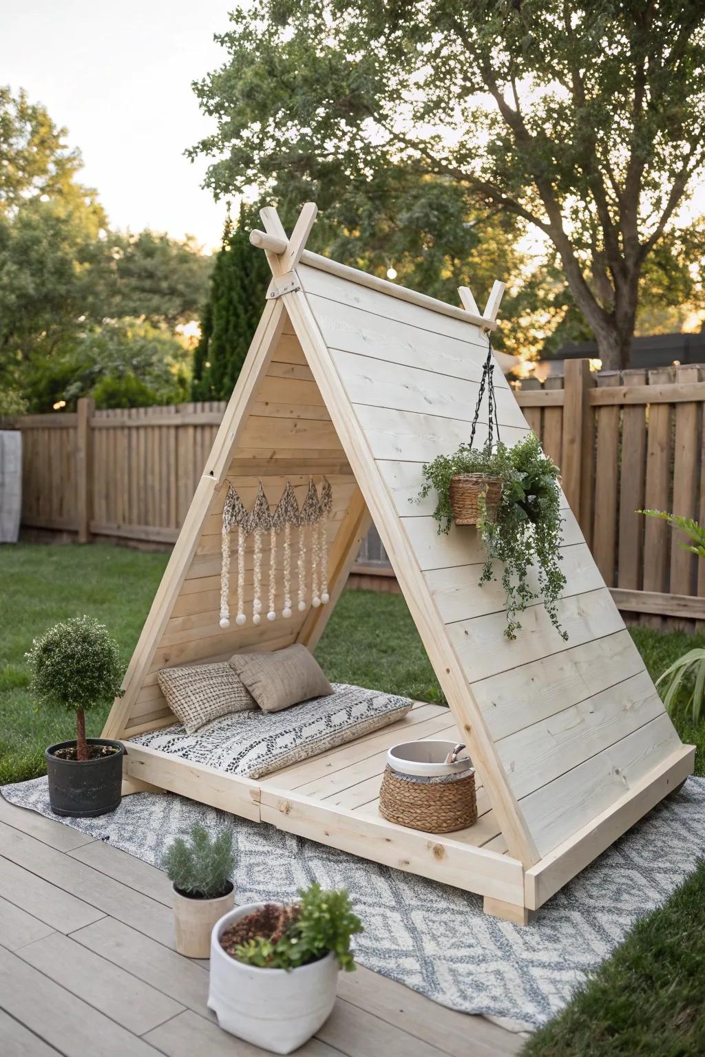 Elevate your pup's outdoor experience with a stylish A-frame haven. 🌿🐾 #DogShelter #ScandiBoho