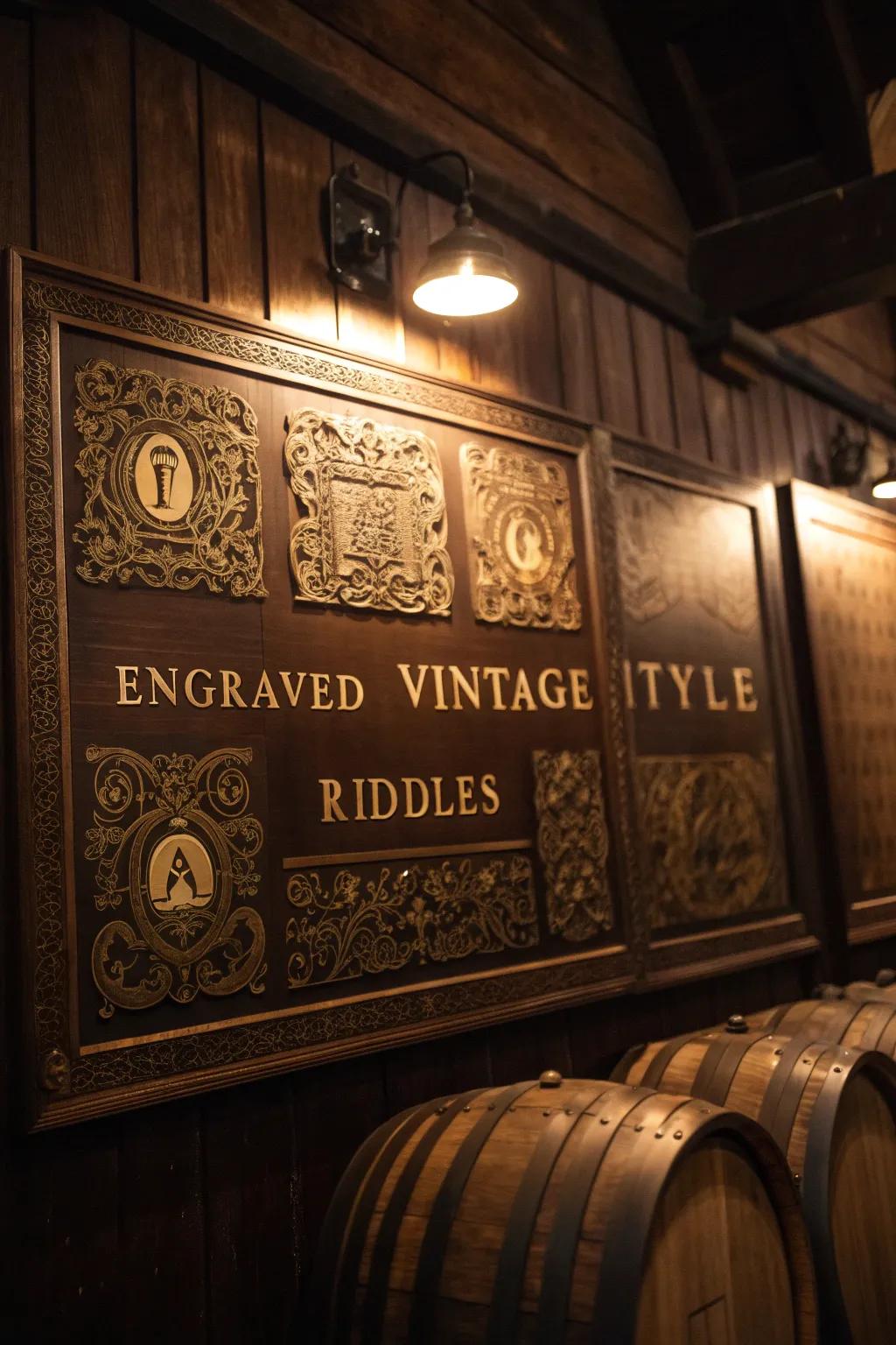 Unlock the mystery: Dive into the world of riddles with this crafted challenge wall.