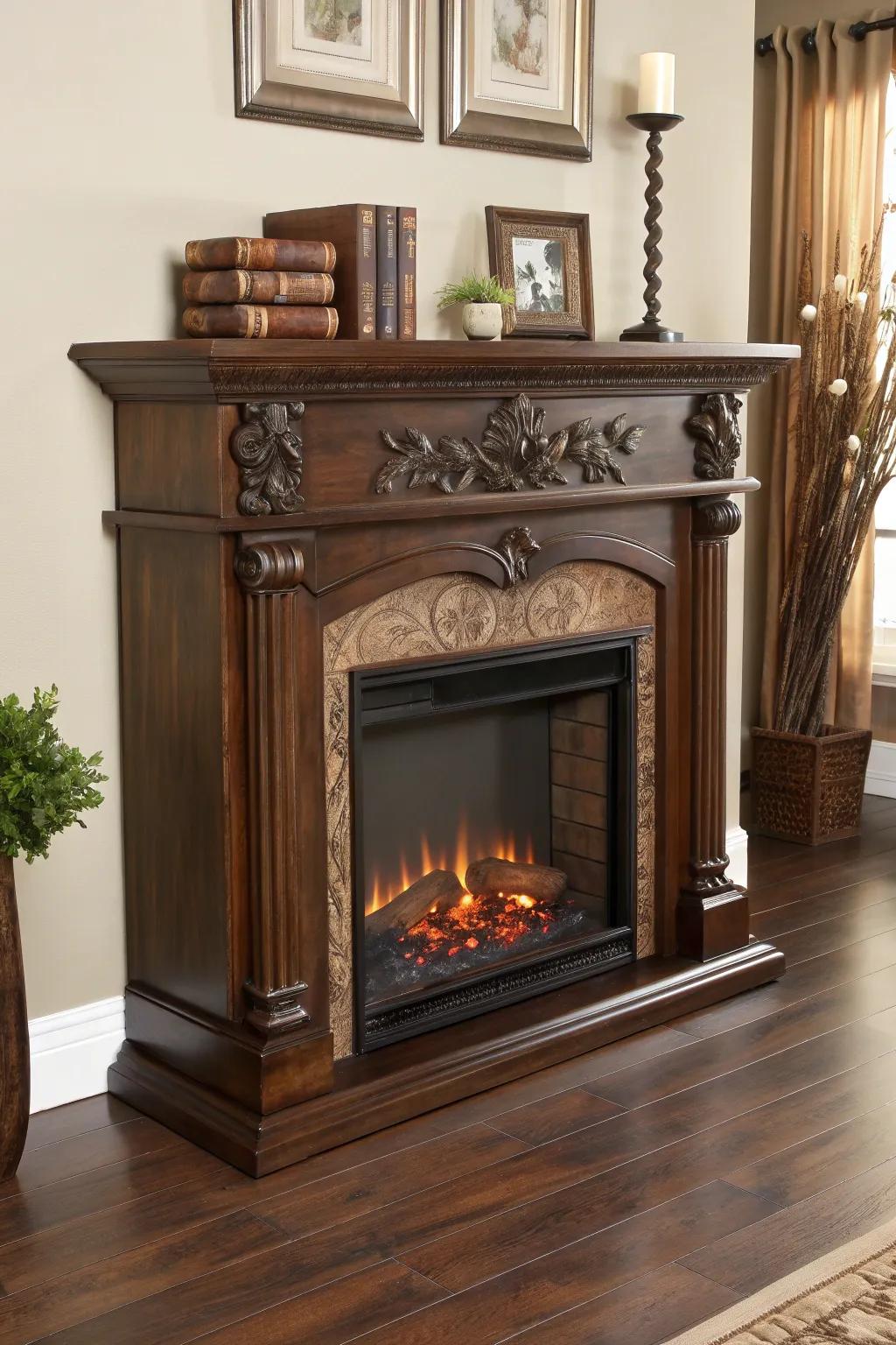 Craft your own warmth with a freestanding faux fireplace, the perfect blend of style and versatility.