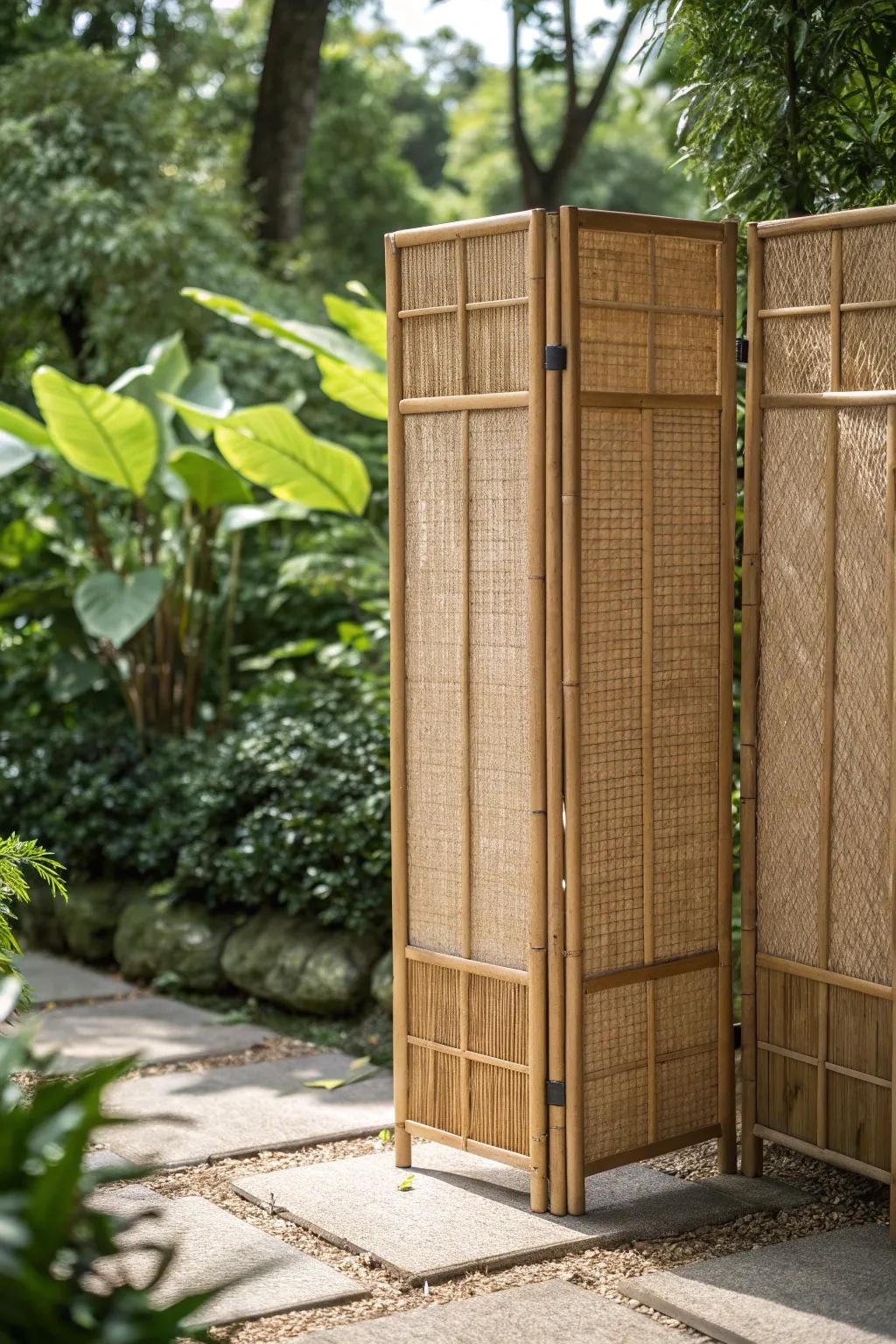 Transform your garden into a tropical retreat with the elegance of bamboo screens.