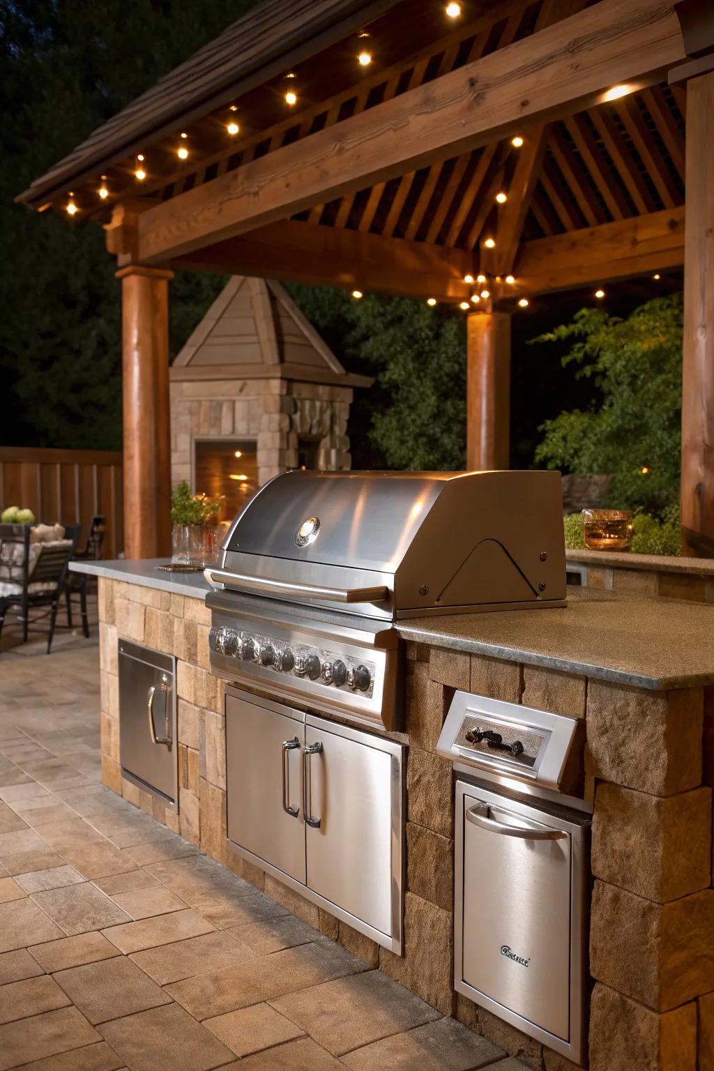Elevate your outdoor cooking with this expertly crafted built-in grill station, where style meets functionality.
