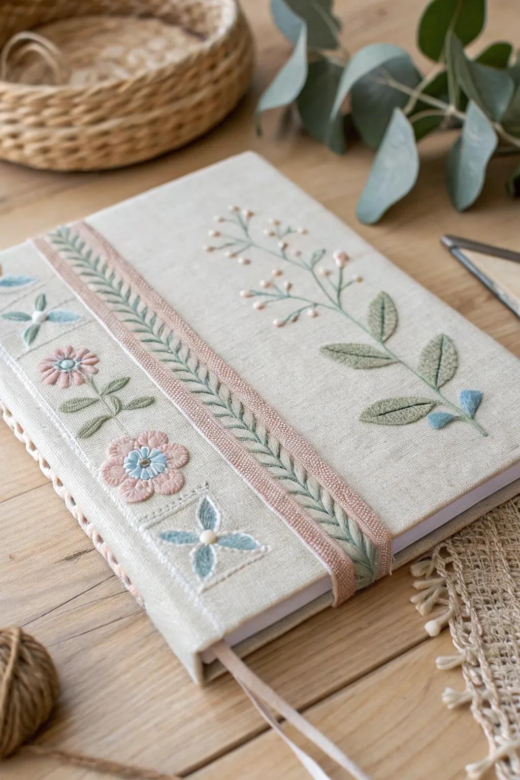 Add a personal touch to your journal with charming embroidery accents. 🌿✨ #DIYJournal #ScandinavianBoho
