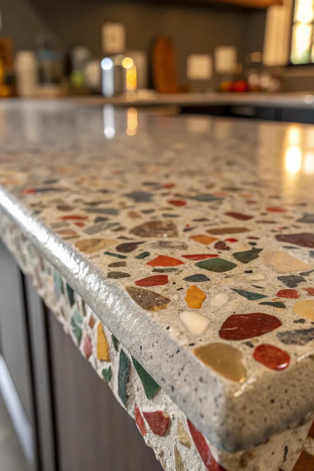 Elevate your kitchen design with the artful mosaic of terrazzo countertops – where craftsmanship meets vibrant style.