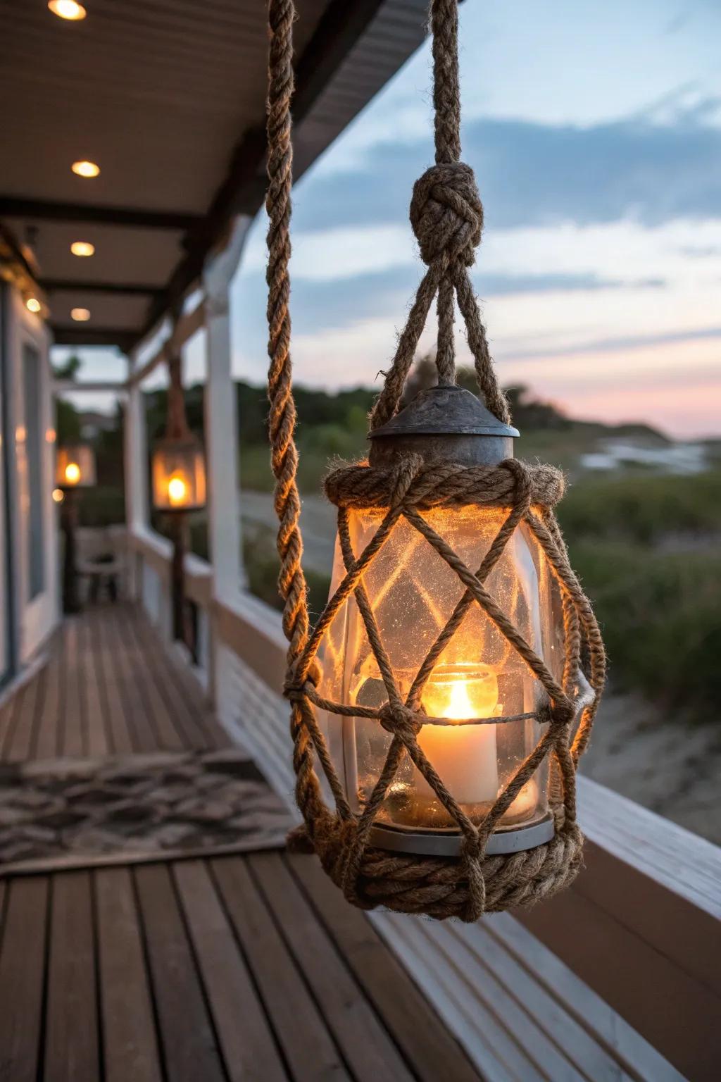 Crafting warmth: A nautical rope lantern transforms your space with its enchanting glow.