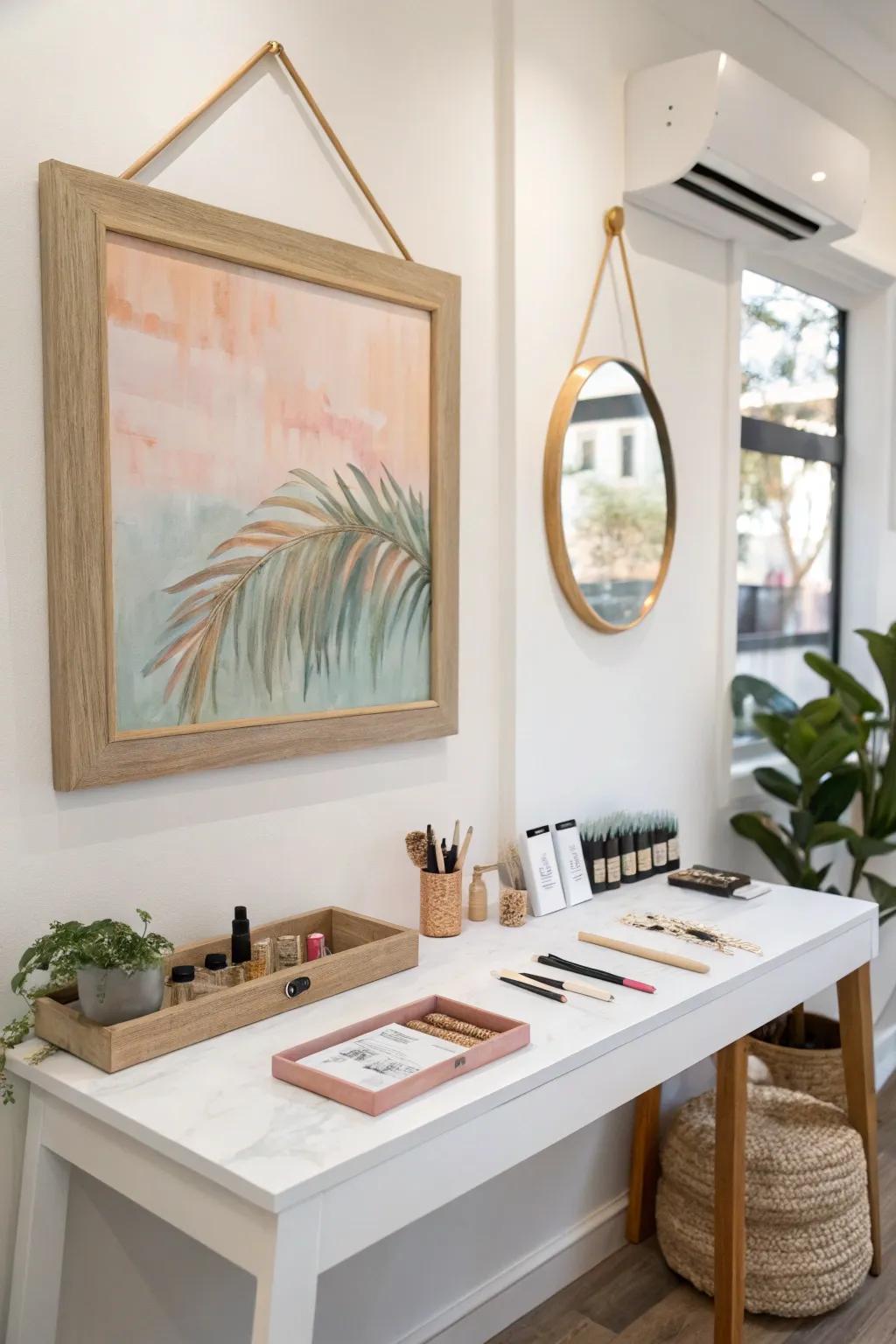 Add a personal touch to your salon with local art that inspires creativity and elegance.