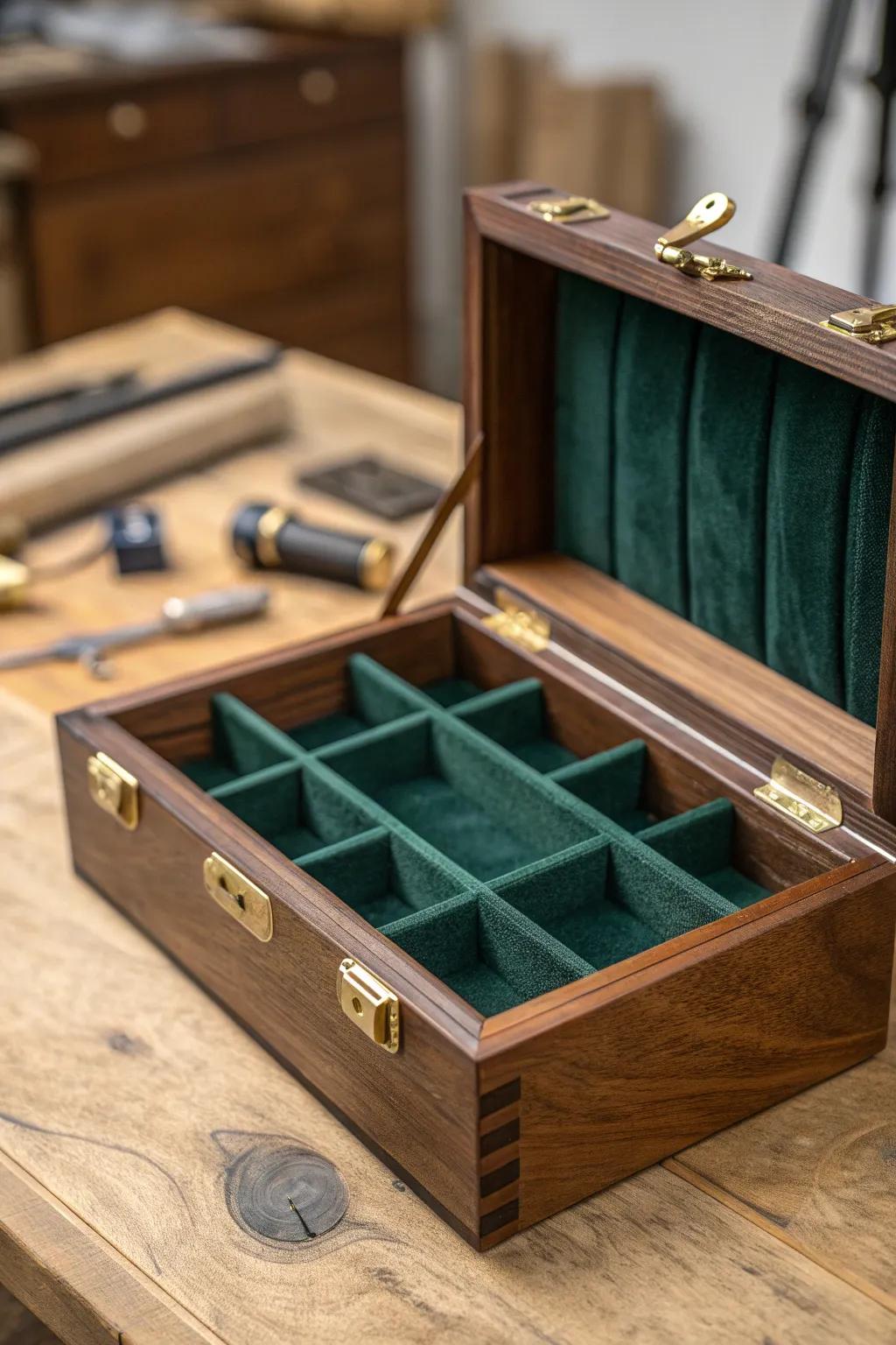 Master the art of organization with this bespoke portable craft box, your perfect workshop companion.