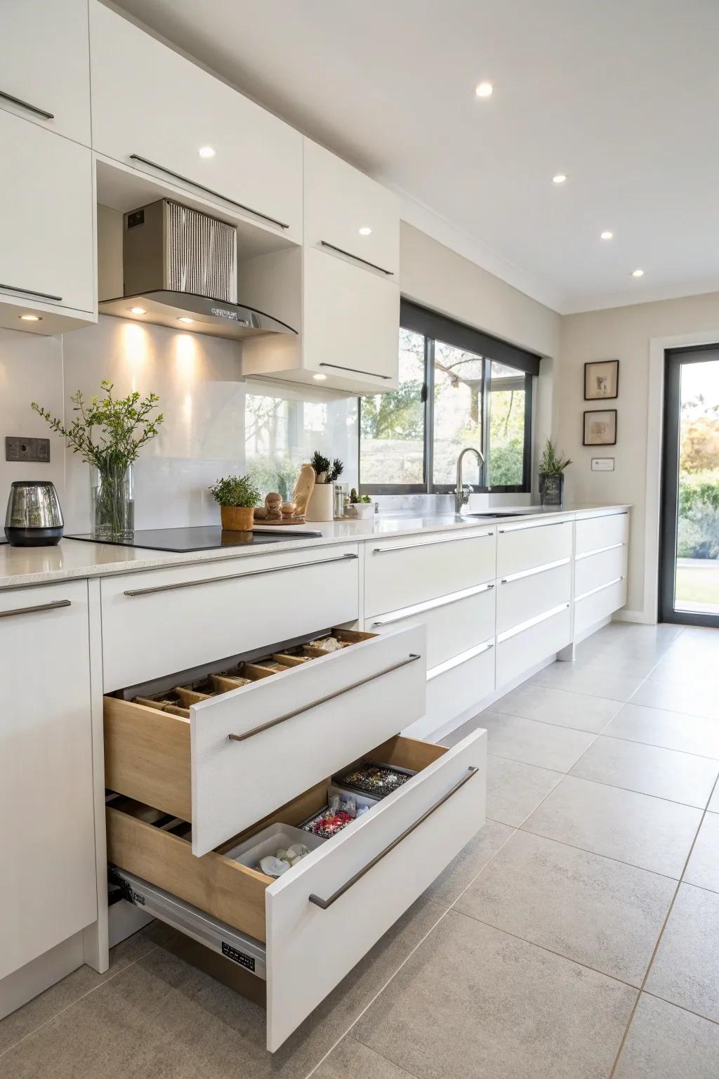 Floating drawers offer a contemporary and stylish touch