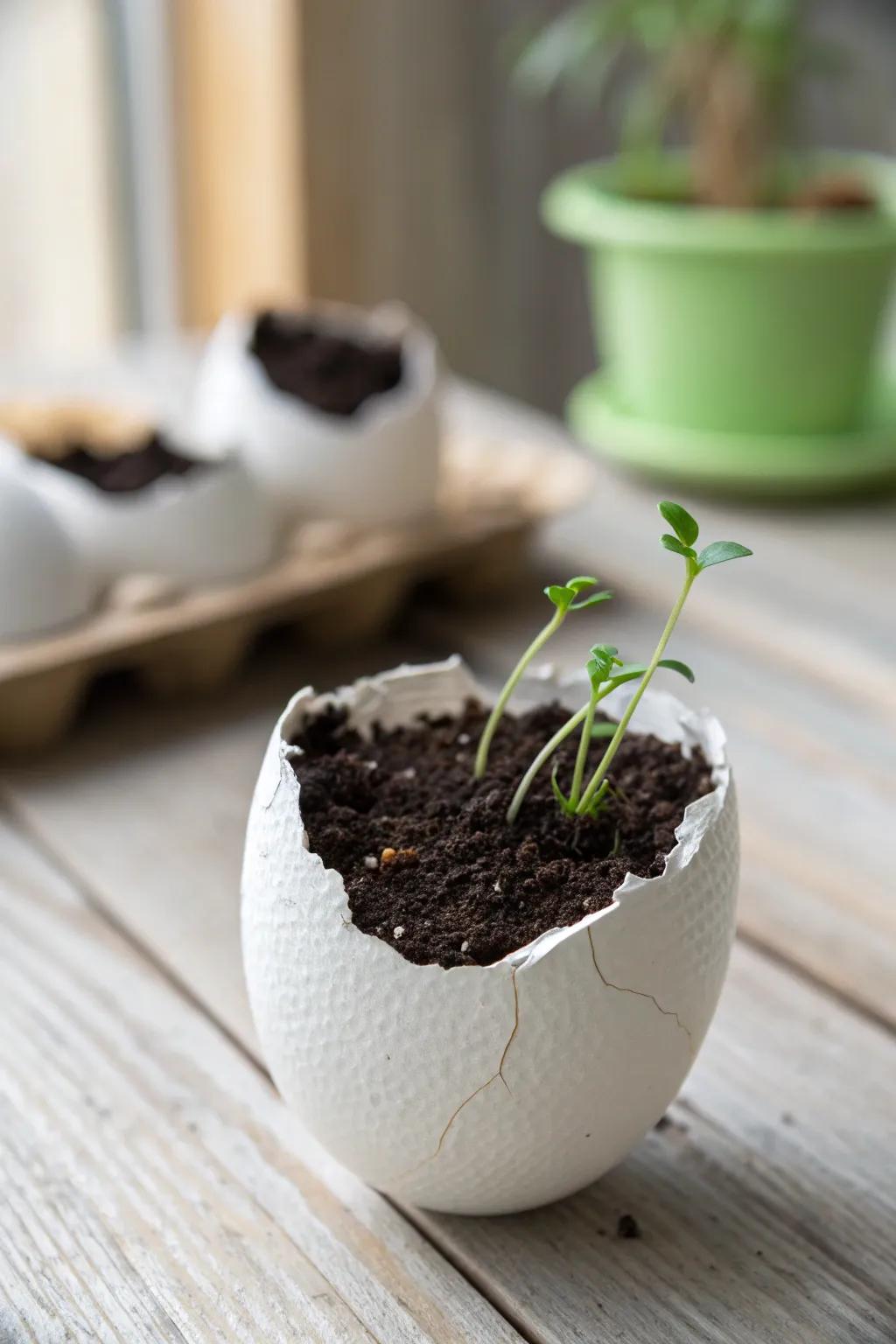 Nurture nature: Tiny eggshell planters bring a touch of green to your Easter celebrations!