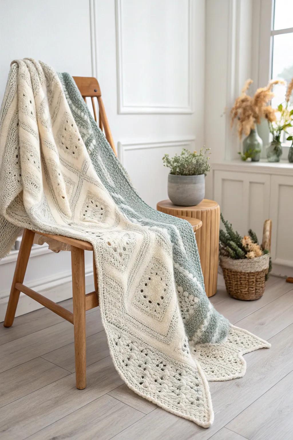 Embrace the beauty of simplicity with this monochrome crochet masterpiece, perfect for adding a subtle touch of elegance to your modern decor.