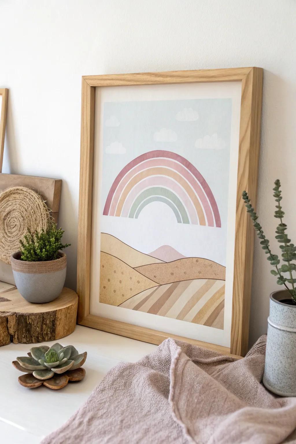 Capture the whimsy of a rainbow sky with this easy yet impactful landscape painting idea, perfect for adding a touch of color to your minimalist decor.