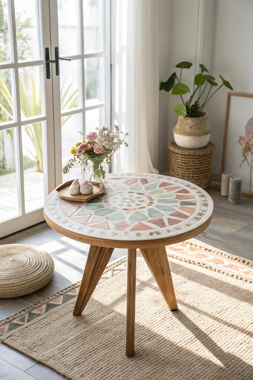 Transform your space with a touch of artistry: Upcycled mosaic furniture that combines simplicity with vibrant creativity.