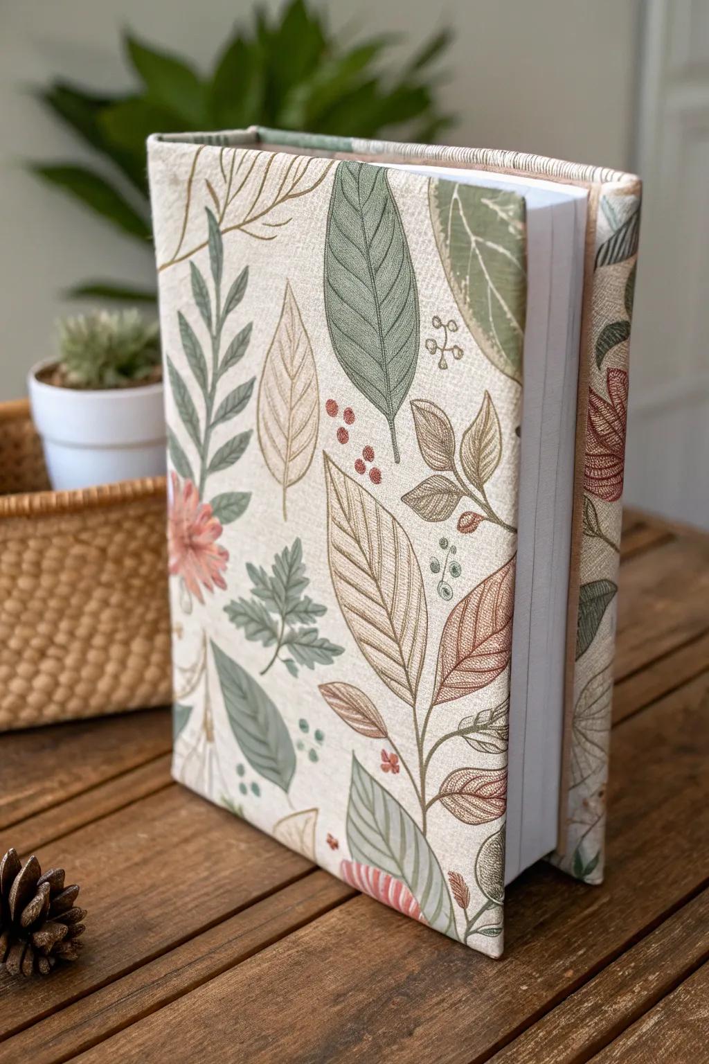 Embrace nature's artistry with a fabric book cover that brings the outdoors in.