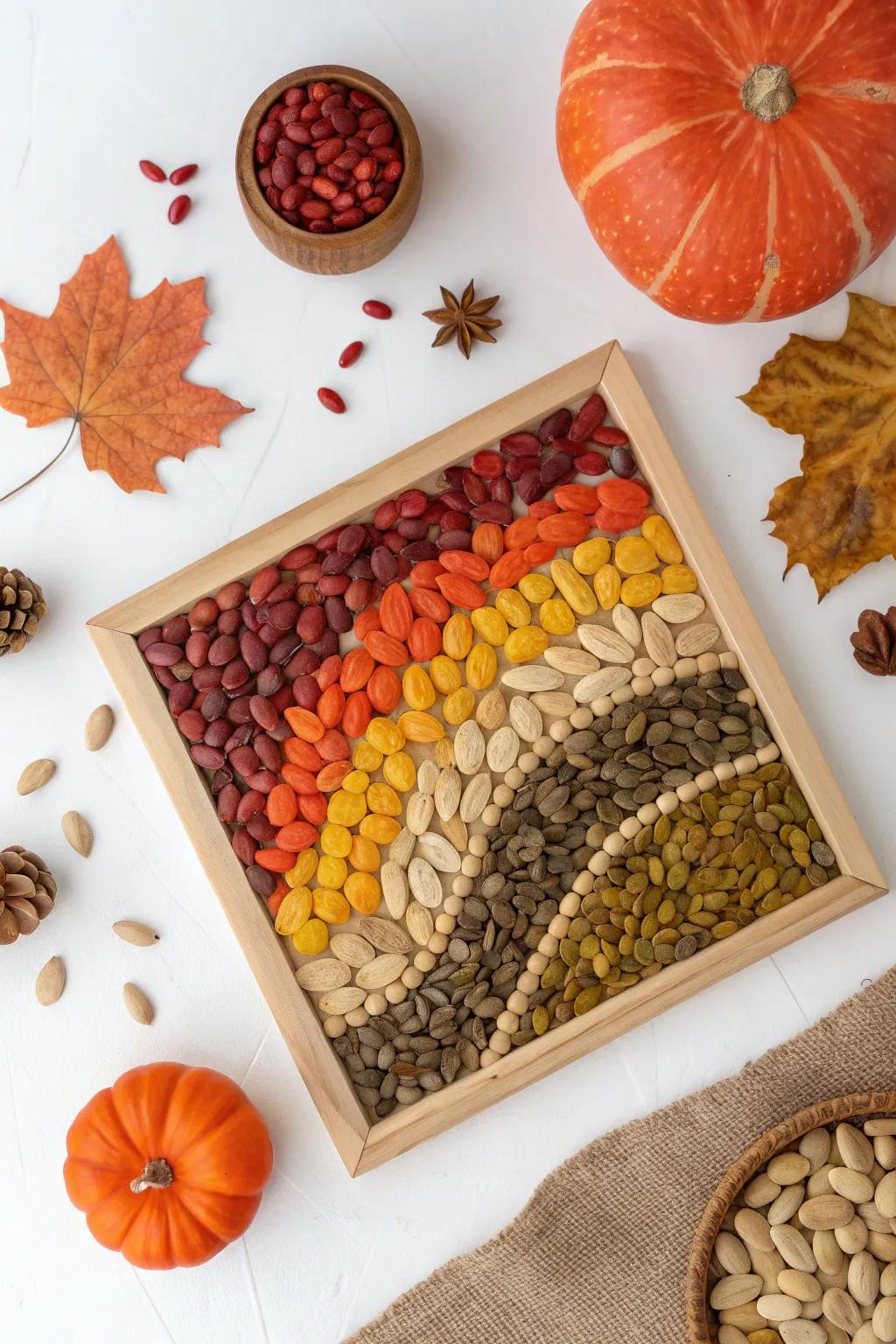 Transform leftover pumpkin seeds into a vibrant fall masterpiece! 🎨🍂 #CraftWithNature #MinimalistArt
