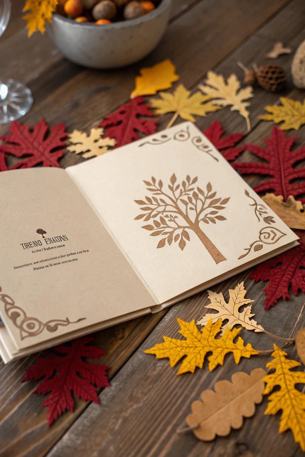 Embrace the essence of autumn with themed design elements that bring your family reunion booklet to life. 🍂