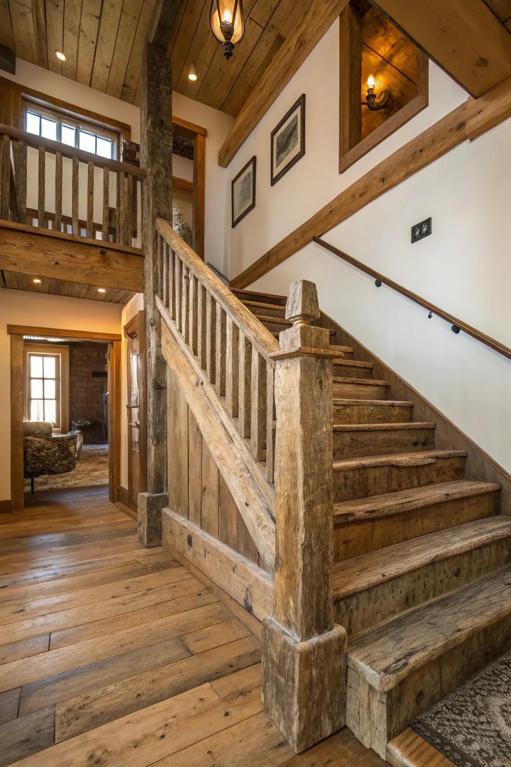 Reclaimed wood adds history and character to your staircase.