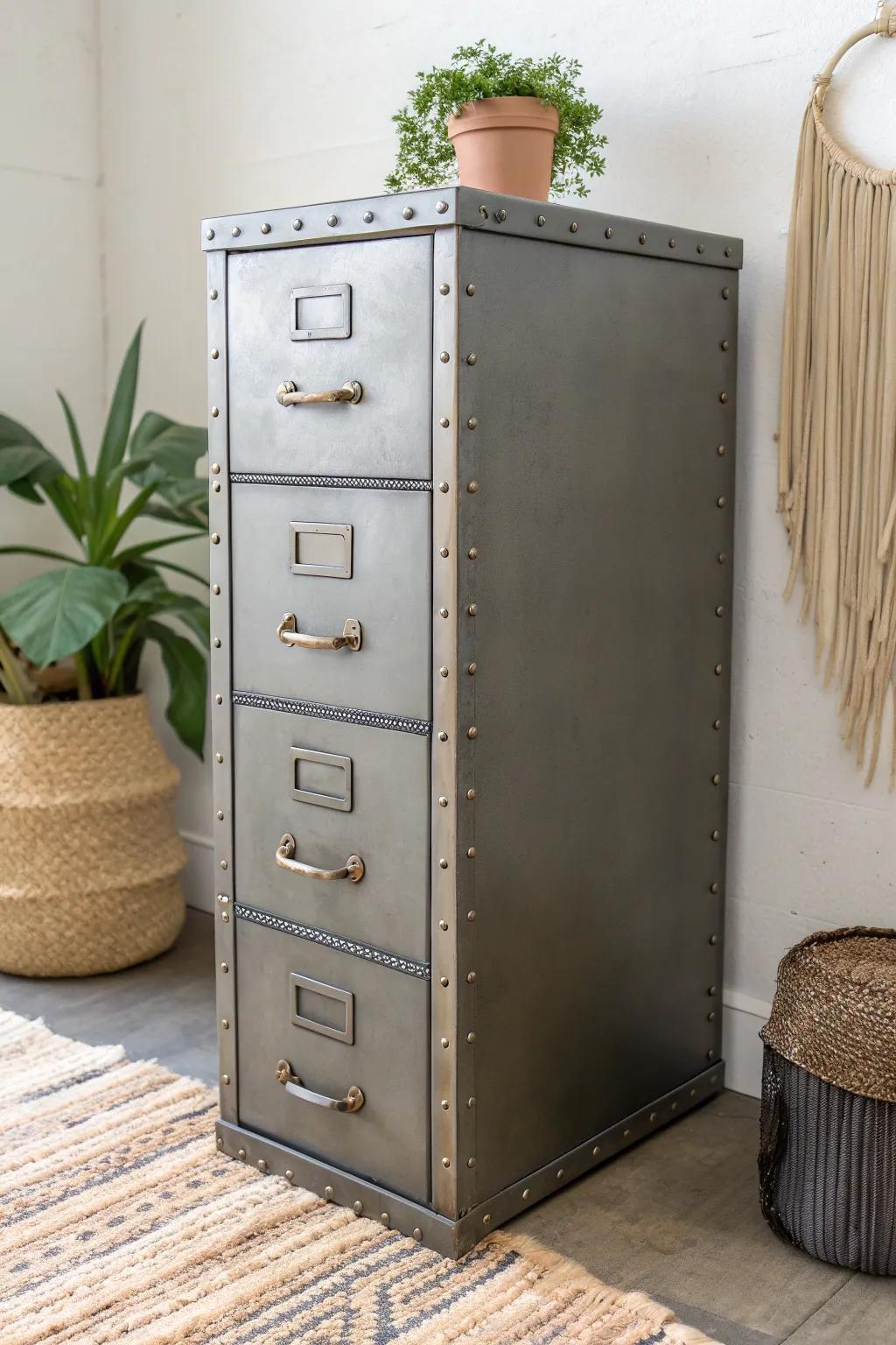 Transform your space with an industrial chic file cabinet for an urban, minimalist vibe.