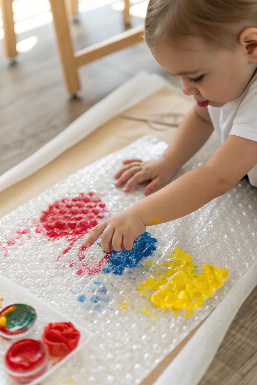Tiny hands, big creativity: Exploring colors and textures with bubble wrap painting!