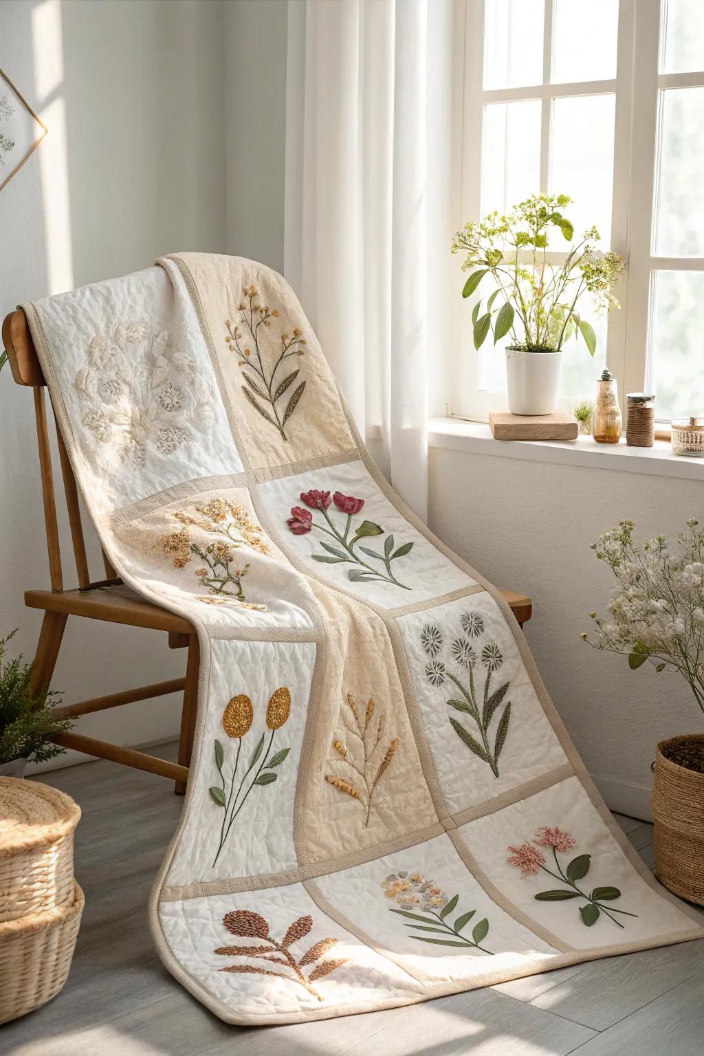 Embrace the elegance of nature with these stunning botanical block quilt patterns.