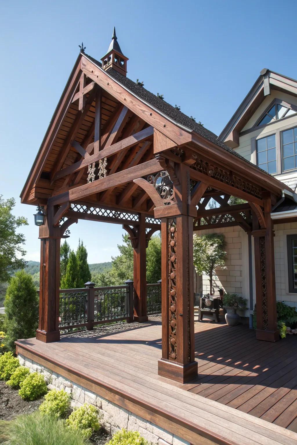 Elevate your porch style with a stunning gable roof pergola—where craftsmanship meets elegance.