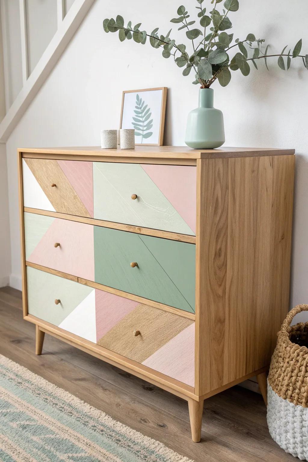Transform your dresser into a work of art with chic color-blocking for a fresh, modern look!