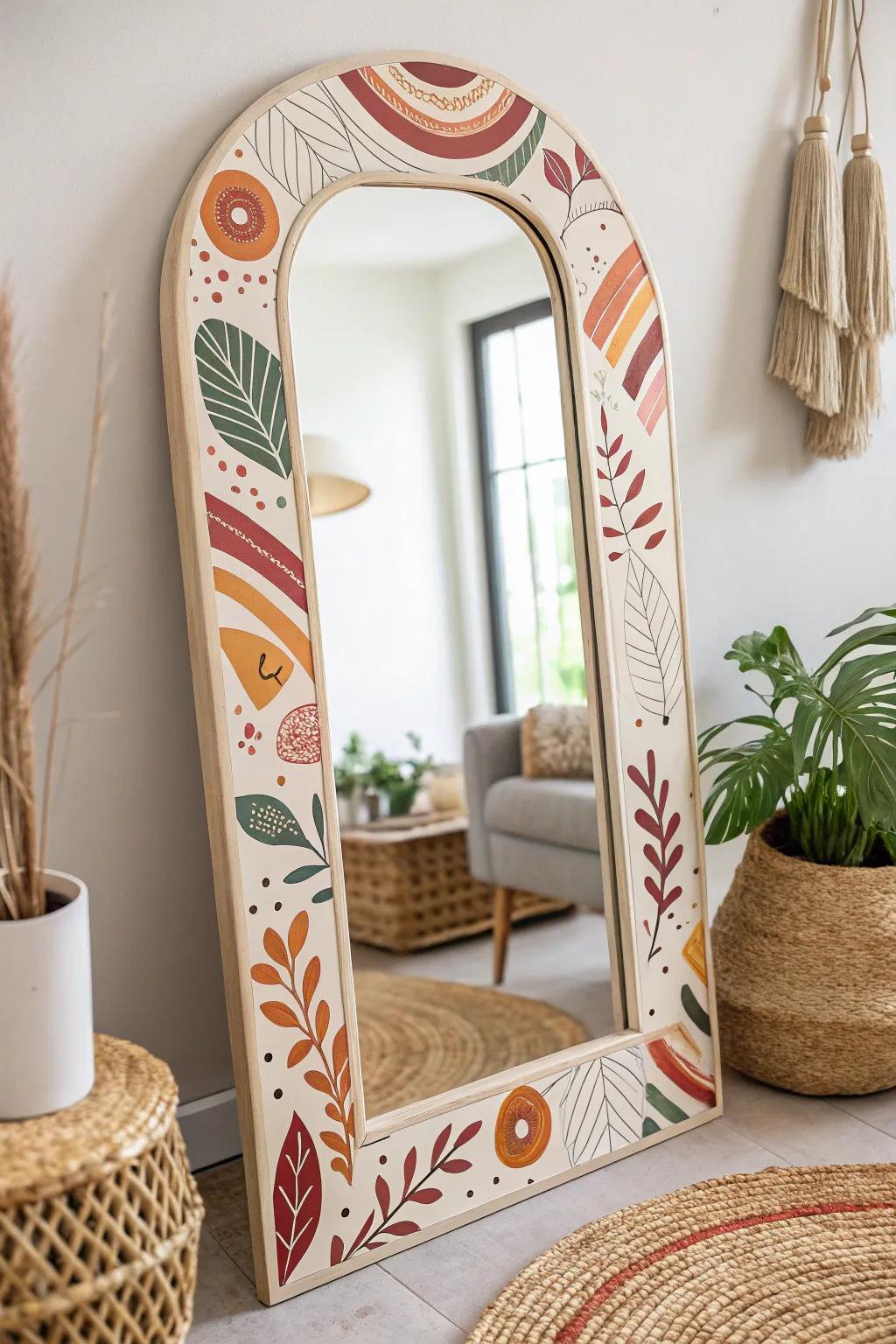 Add a splash of fun to your hallway with a quirky mirror frame that combines boho charm and minimalist elegance.